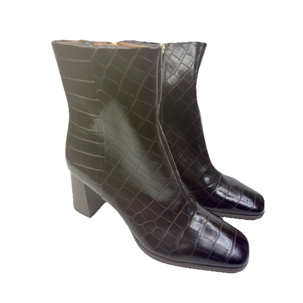 Nordstrom Rack Normandy Block Heel Boots Women's Black/Brown Croco Size US10‎